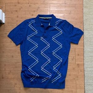 Men's Blue Short-Sleeve Polo Shirt with Zigzag Pattern